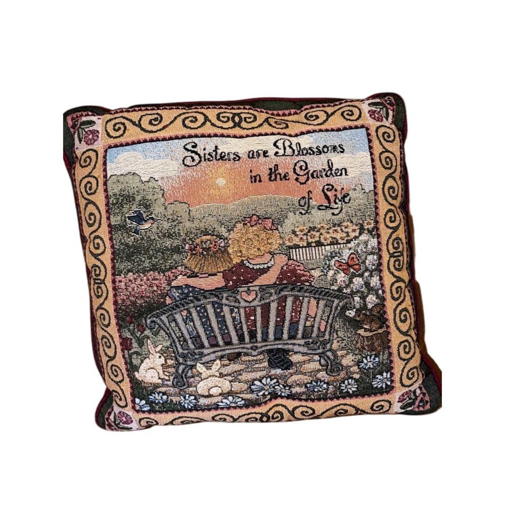 Vintage Sisters are Blossoms in the Garden of Life Woven Tapestry Throw Pillow